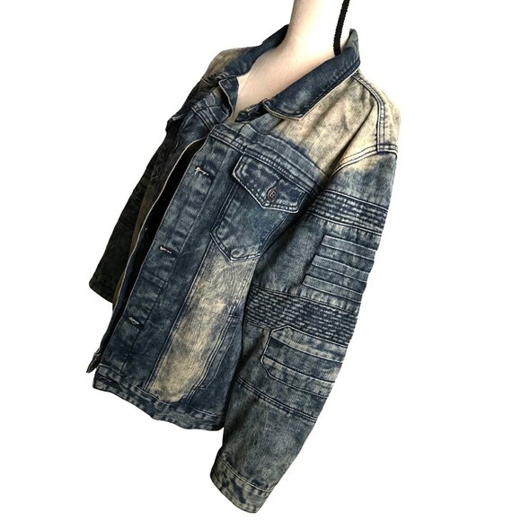 LR Scoop Jean Jacket Acid Wash Textured Viscose Logo Button Up Size Large - Picture 3 of 10